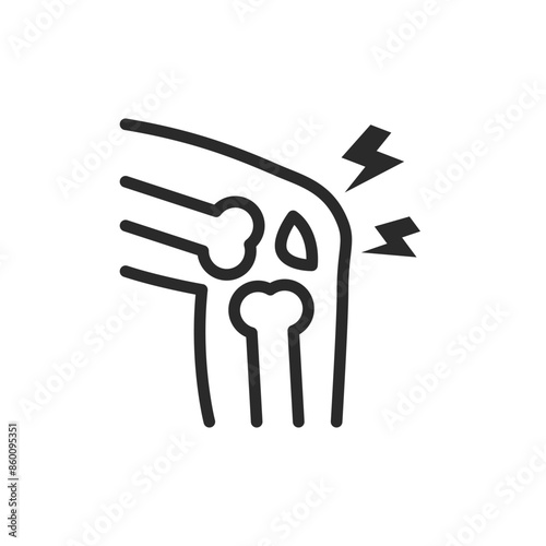 Joint pain, linear style icon. Knee pain. Leg joint and pain. Editable stroke width