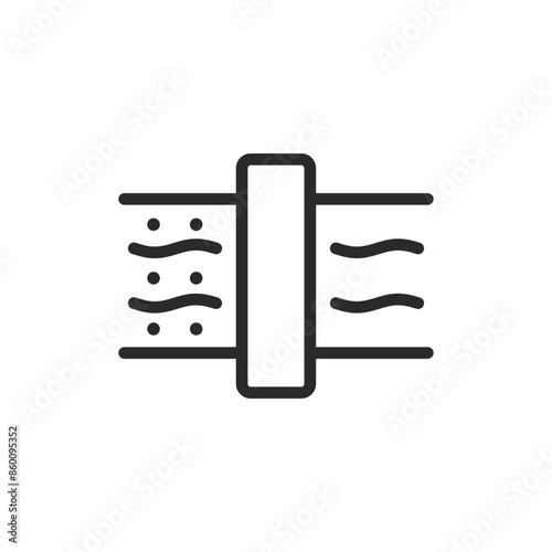 Water filtration, linear style icon. Diagram of water passing through filter. Filter removing contaminants. Editable stroke width