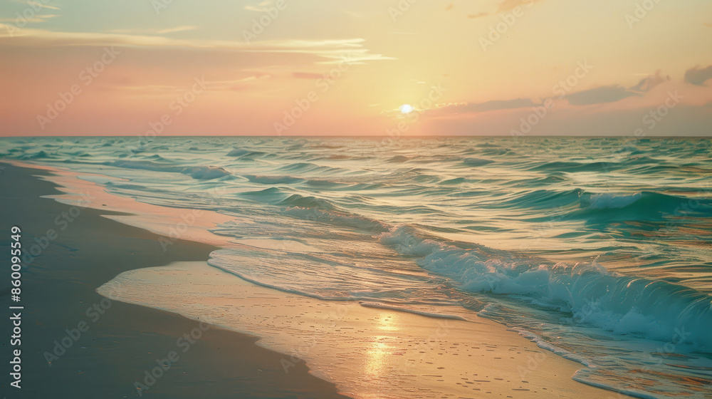 Fototapeta premium Tranquil Beach Sunset. Generative AI