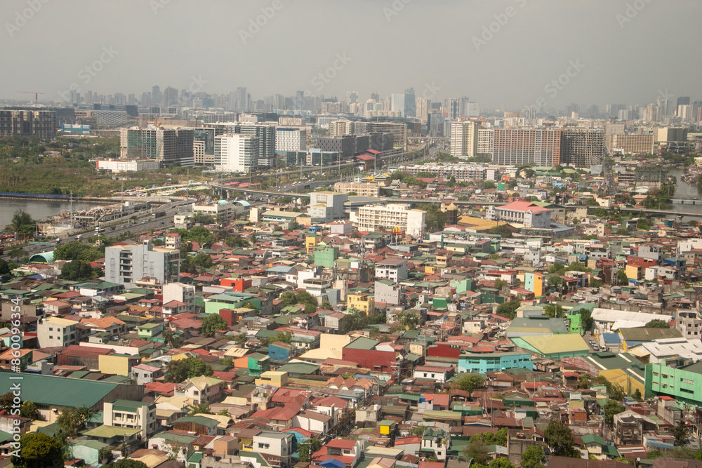 Obraz premium 飛行機から眺めるフィリピンマニラ首都圏の美しい風景Beautiful scenery of Metro Manila in the Philippines seen from an airplane