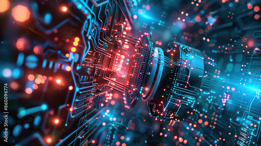 Close up glowing of an electronic circuit board with a motherboard Close up glowing of an electronic circuit board with a motherboard