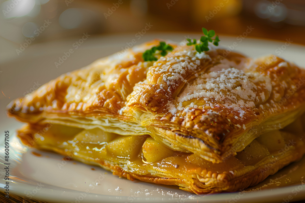 A gourmet apple turnover dish with additional toppings and flavors A gourmet apple turnover dish with additional toppings and flavors