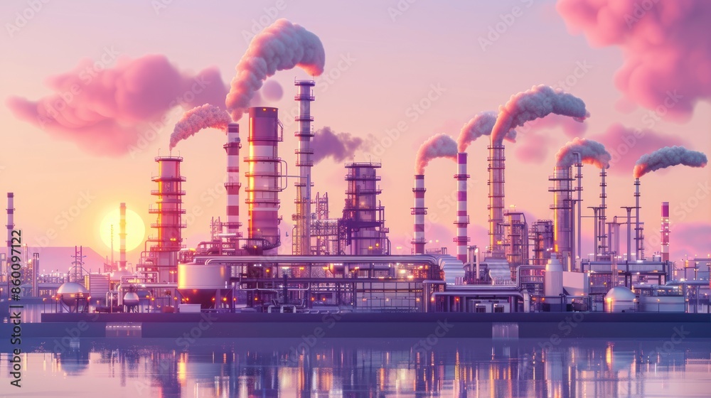 Naklejka premium Industrial Complex at Sunset