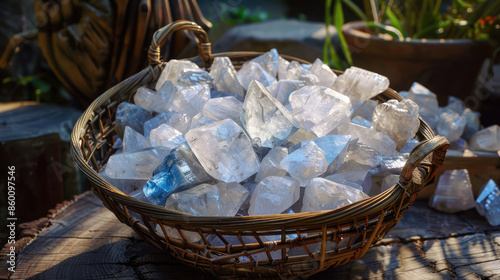 A basket of moonstone crystals from a loving girlfriend