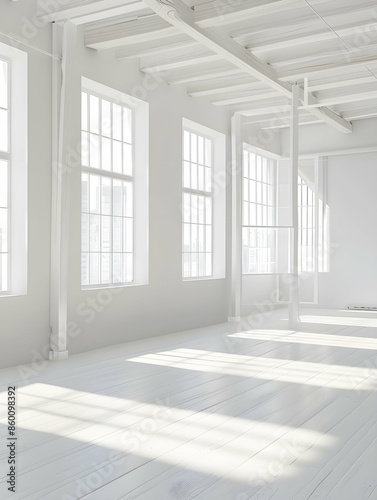 White empty business room interior with windows and no furniture, mockup