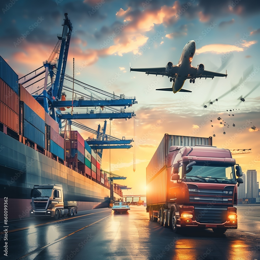 Container Truck Loading and Unloading at Ship Port Stock Photo | Adobe ...