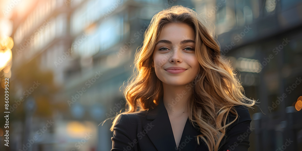 Fototapeta premium American Businesswoman Portrait at Sunset in Urban CBD