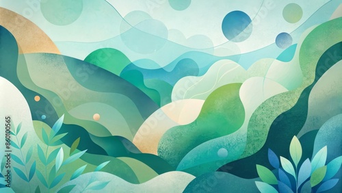 Abstract Landscape of Rolling Hills and Wavy Ocean