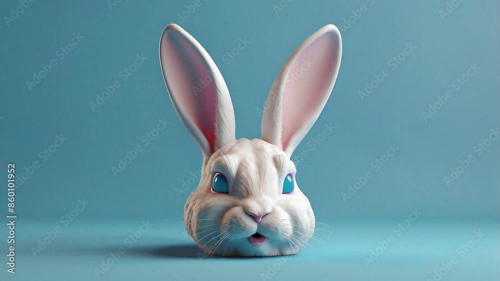Obraz premium White rabbit ear on pastel blue background. Easter day. 3d rendering