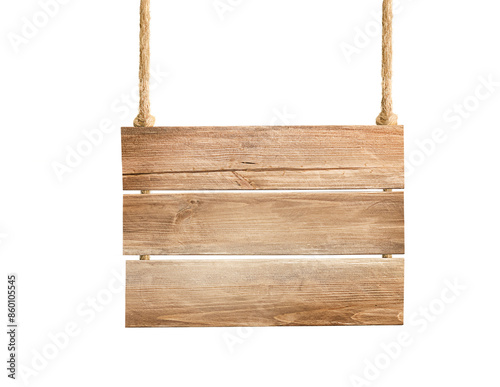 hanging wooden sign on white isolated background