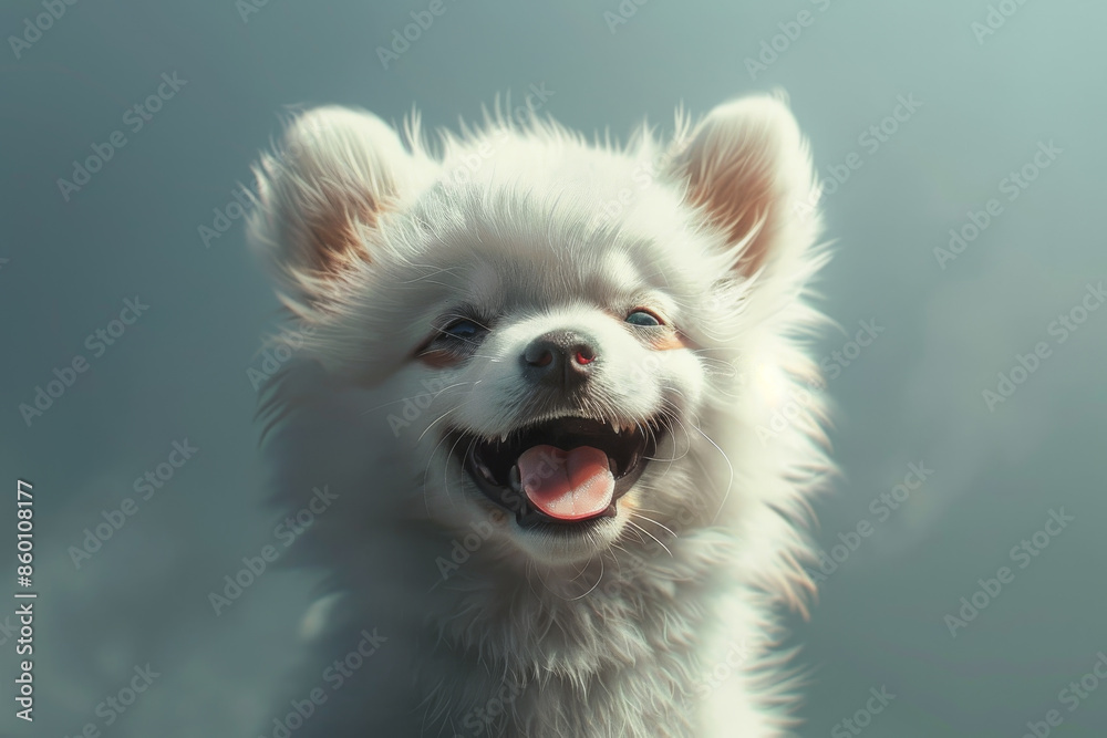 A white dog with a pink nose and pink lips is smiling A white dog with a pink nose and pink lips is smiling