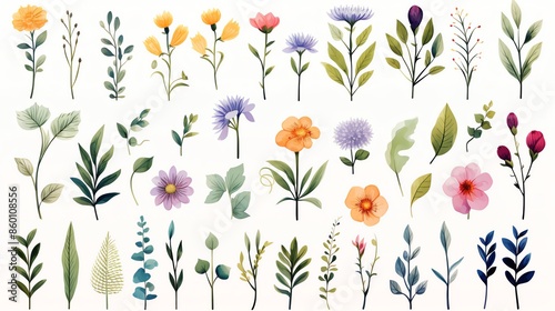 Watercolor floral elements collection for design