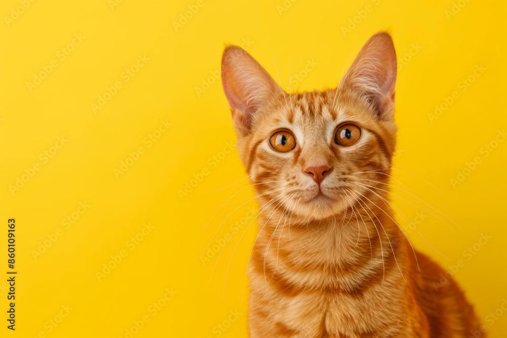 A cat with a yellow background. The cat is looking at the camera A cat with a yellow background. The cat is looking at the camera