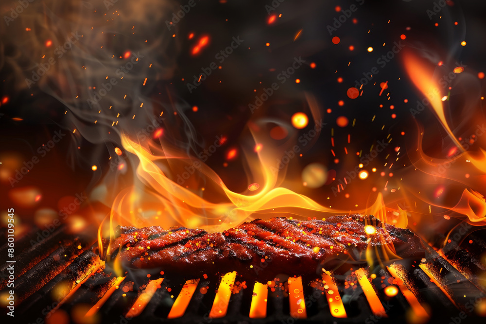 A grill with a steak on it and lots of fire A grill with a steak on it and lots of fire