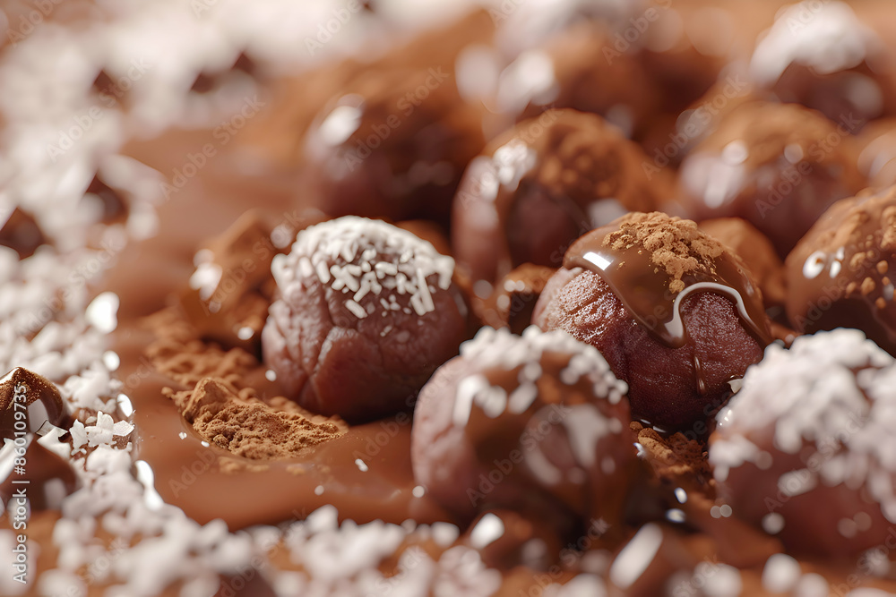 A gourmet chocolate truffle dish with additional toppings A gourmet chocolate truffle dish with additional toppings