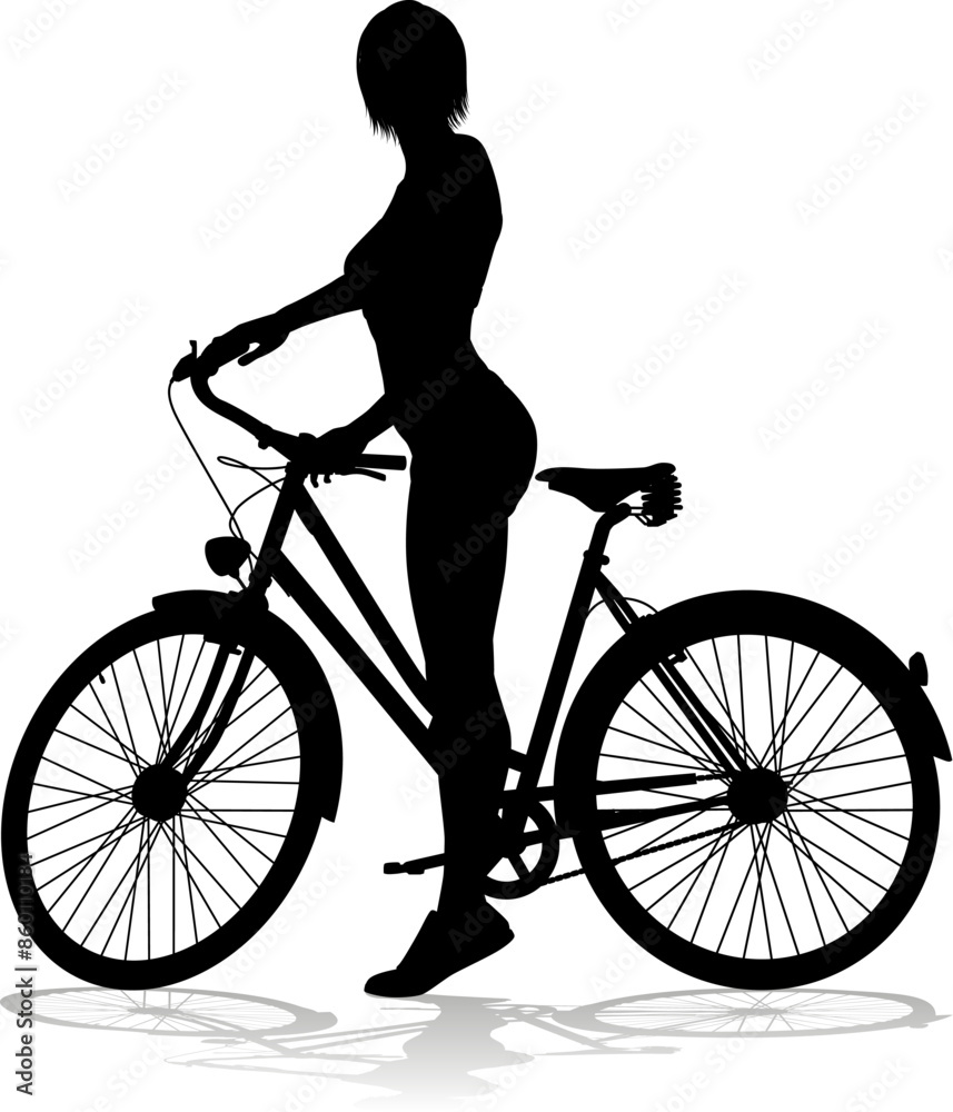 A woman bicycle riding bike cyclist in silhouette A woman bicycle riding bike cyclist in silhouette