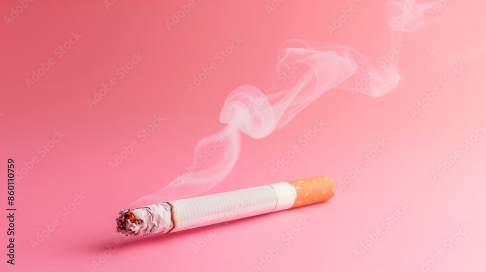Obraz premium Minimalistic photo pastel pink smoking cigarette.