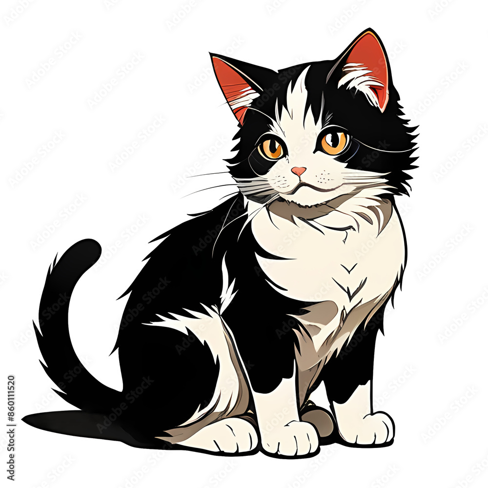 Obraz premium Image of black and white long-haired cat sitting Sticker vector style