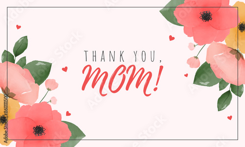 Watercolor flowers greeting card design with a 