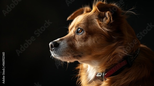 a dog with a dog collar looking at the camera