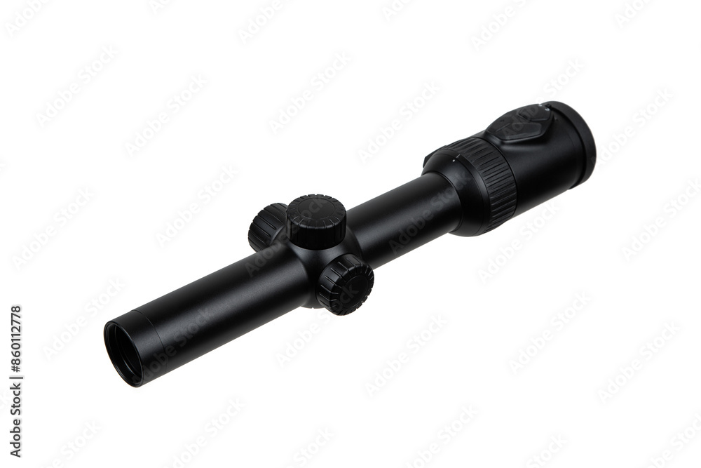 Modern sniper scope on a white back. Optical device for aiming and shooting at long distances. Modern sniper scope on a white back. Optical device for aiming and shooting at long distances.