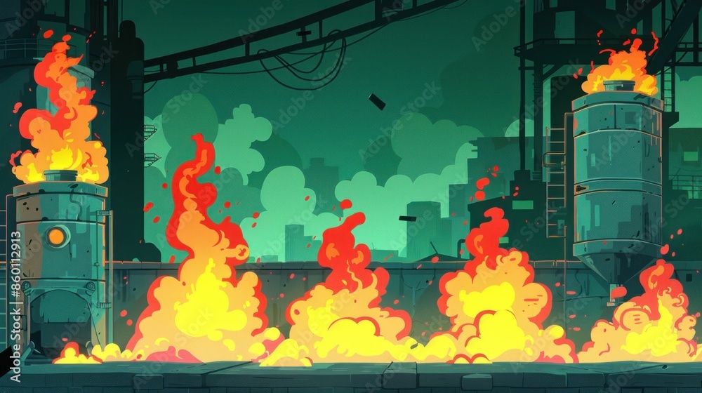 Obraz premium Industrial Fire: A City in Flames