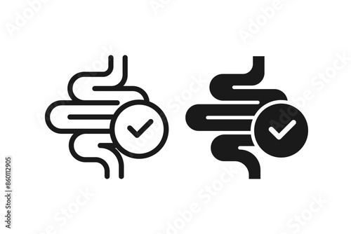 Healthy intestine vector icon set. Bowels and checkmark, intestines symbol.
