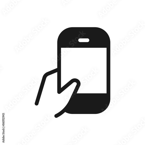Hand holding smartphone. Vector illustration icon