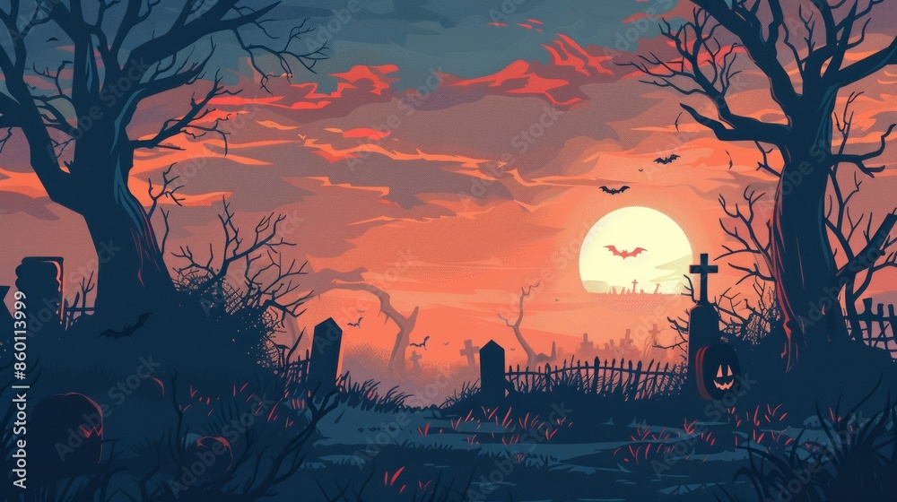 Halloween Graveyard Scene with Blank Text Space Halloween Graveyard Scene with Blank Text Space