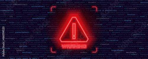 Danger sign. Hacked system or cyber attack. Warning symbol on the screen. Vector illustration.