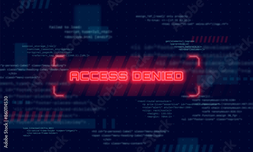 Access denied. Hacked system or cyber attack. Warning on the screen. Vector illustration.