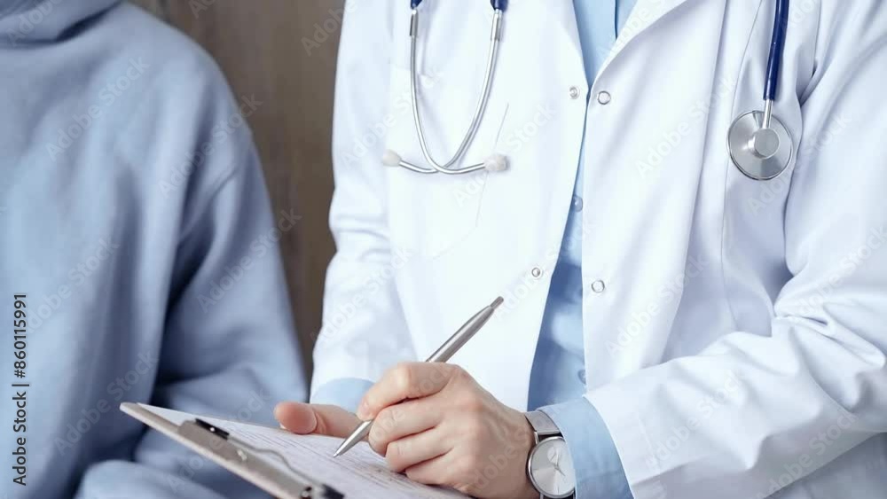 Doctor consulting patient with clipboard while making medical notes on a clipboard. Medicine concept Doctor consulting patient with clipboard while making medical notes on a clipboard. Medicine concept