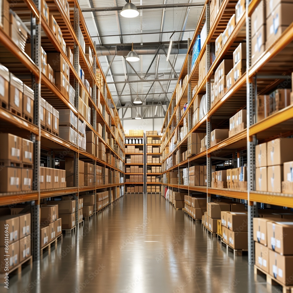 Rows of Cardboard Boxes in a Large Warehouse Rows of Cardboard Boxes in a Large Warehouse