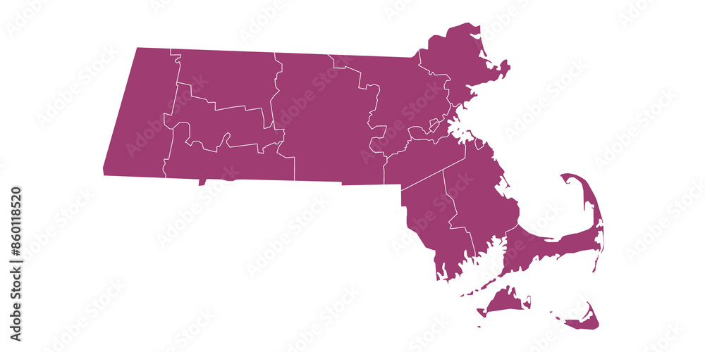 ภาพประกอบสต็อก Massachusetts administrative map. counties map of ...
