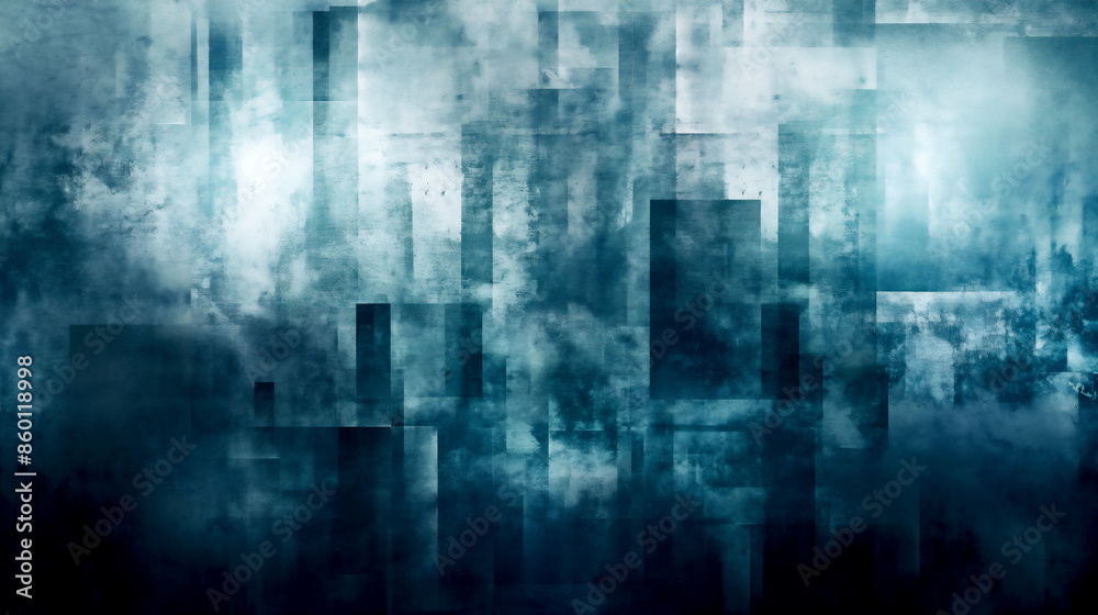 Abstract dark gray and blue background, foggy cityscape, multiple square windows, grainy texture with blurred soft edges, hazy atmosphere, monochromatic watercolor palette, Abstract dark gray and blue background, foggy cityscape, multiple square windows, grainy texture with blurred soft edges, hazy atmosphere, monochromatic watercolor palette,