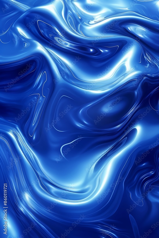 Fototapeta premium Abstract liquid swirls create a futuristic, elegant backdrop with a smooth blue texture.