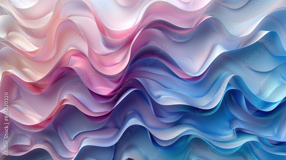 Abstract ribbon-like waves in pastel colors flow across the image, creating a visually captivating and artistic representation with soft pink, blue, and purple tones. Abstract ribbon-like waves in pastel colors flow across the image, creating a visually captivating and artistic representation with soft pink, blue, and purple tones.