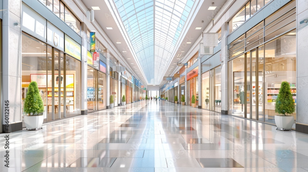 Fototapeta premium Modern Shopping Mall Interior with Glass Fronts