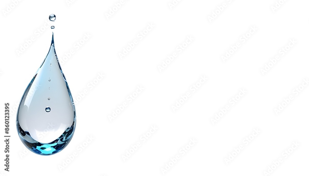 A water droplet on a white background with copy space A water droplet on a white background with copy space