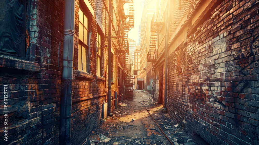 Fototapeta premium Sunlit Brick Alleyway