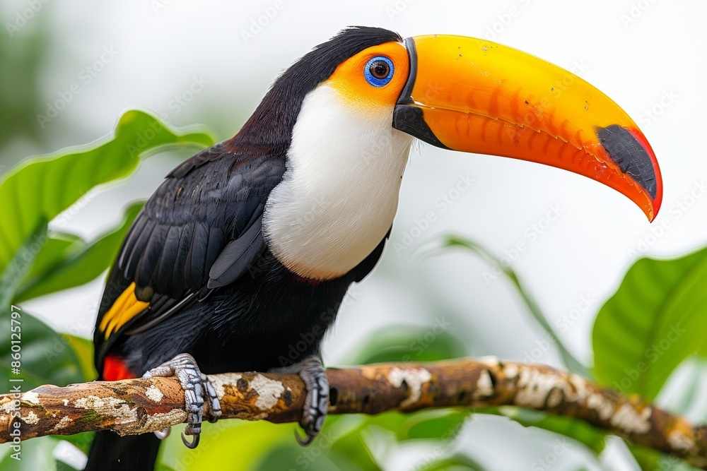 In the lush rainforest, a striking toucan sits on a tree branch, showcasing its colorful plumage. In the lush rainforest, a striking toucan sits on a tree branch, showcasing its colorful plumage.