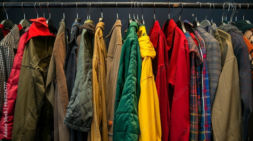 Various second-hand clothes from the wardrobe on the rack Various second-hand clothes from the wardrobe on the rack