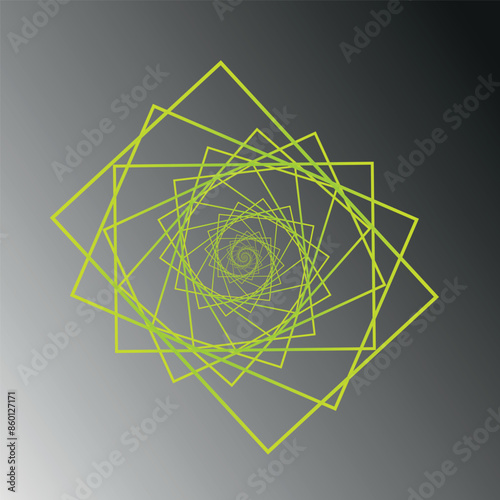 twisted buoy. 3D illustration of a swirling 3D sphere of bright green color on a gradient gray color photo