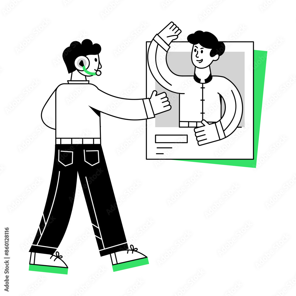 Fototapeta premium A handy linear mini illustration of online meeting