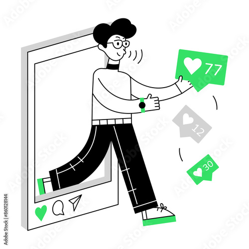Well-crafted outline mini illustration of internet addiction 

