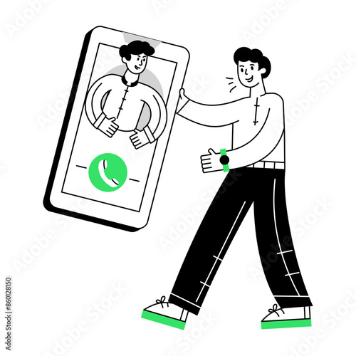 A handy outline mini illustration of video call 

