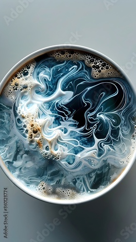 Swirling Wave Coffee Cup in Bubble Goth Style with Chemical Reactions and Inclement Weather Depictions photo