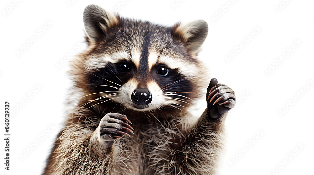 Obraz premium Raccoon isolated on white background, closeup of photo.