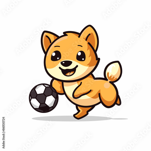 Cute Dog playing football vector illustration in white background