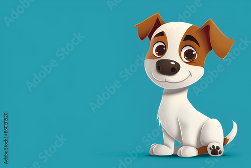 A cute brown and white corgi dog is sitting on a vibrant blue background photo